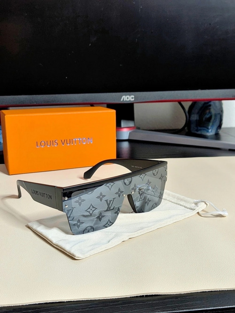 Louis Vuitton Mens Black Monogram Shield Sunglasses